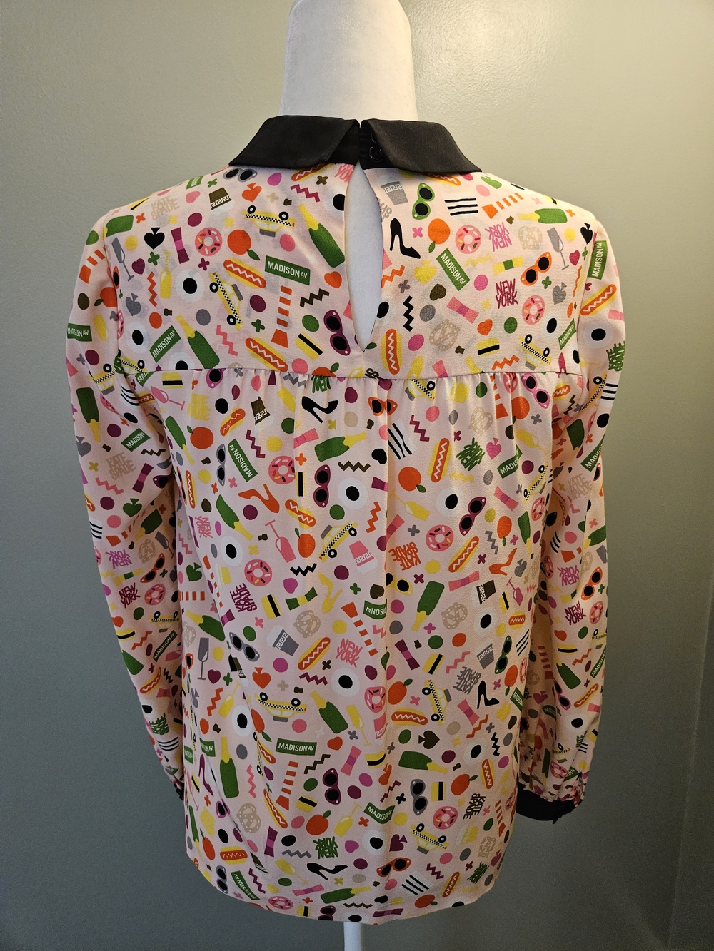 Kate Spade NY Pink Multicolor Graphic Long-Sleeve Silk Blouse with Collar Size 8 - Picture 14 of 15